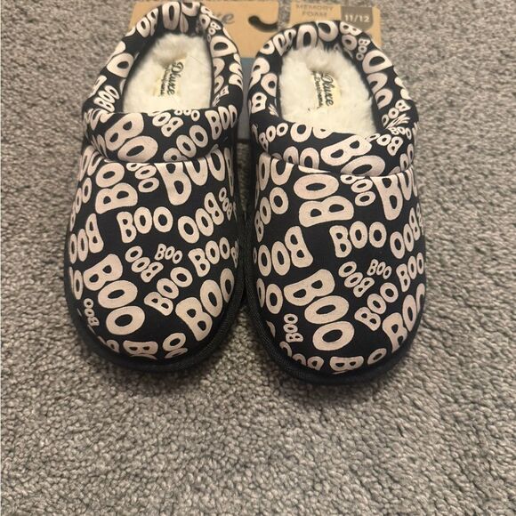 Dearforms Black and White Boo Halloween Slippers Sz 11-12 - Picture 3 of 4
